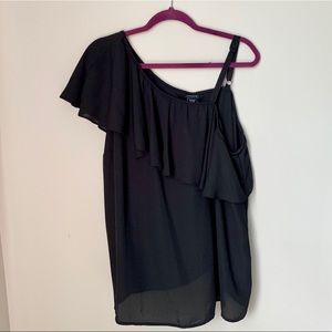 Black ruffle one shoulder top